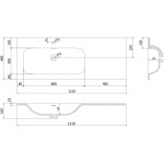 MEXEN - Vela umyvadlo zapuštěné do desky levá 121 x 46,5, bílá mat 25231201L