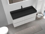 CERANO - Koupelnová skříňka Carole - bílá matná rýhovaná + umyvadlo z lit. mramoru Vita - černá matná - s otvorem - 100x58x46 CER-374898
