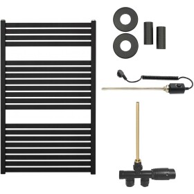 CERANO Koupelnový radiátorový set Vincenzo - kombinované vytápění, termo tyč - boční jednobodové připojení - 300W - černá matná - 970x600 mm