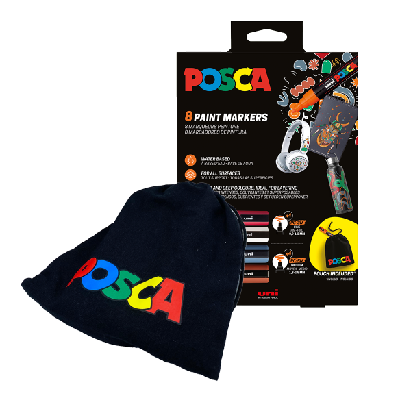 Posca sada popisovačů PC - 3M/ PC- 5M - s bavlněným pytlíkem POSCA II (8 ks)