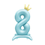 Balónek fóliový Stojící číslo 8 s korunkou světle modré 82 cm - Albi