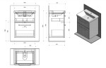 SAPHO - THEIA umyvadlová skříňka 56,4x70x44,2cm, 2xzásuvka, dub stříbrný TH060-1111