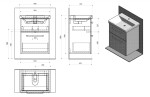 SAPHO - THEIA umyvadlová skříňka 56,4x70x44,2cm, 2xzásuvka, bílá TH060-3030