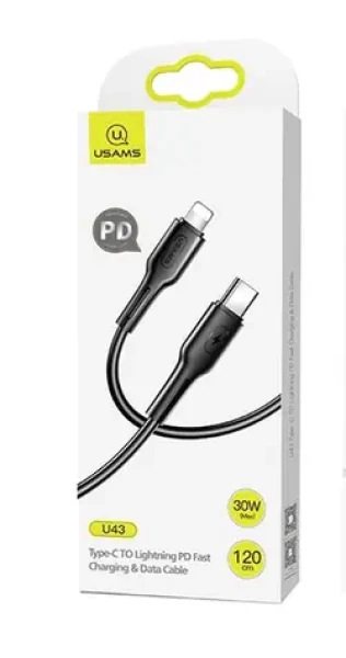 USAMS SJ406 U43 Fast Charging Lightning - Type-C Fast Datový Kabel 1.2m černá (6958444984667)