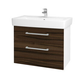 Dřevojas - Koupelnová skříňka Q MAX SZZ2 80 - N01 Bílá lesk / Úchytka T03 / D06 Ořech 60278C