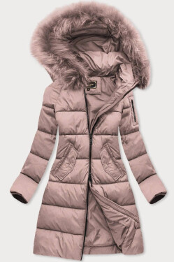 Dlouhá dámská zimní prošívaná bunda ve starorůžové barvě s kapucí (7751BIG) odstíny růžové 50