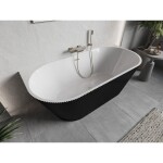 MEXEN/S - Oris volně stojící vana nástěnná reliéf 150 x 75, bílá/černá, sifon a přepad nikl kartáčovaný 52871507575-97