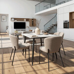 Stůl jídelní 80x80 cm, keramická deska bílý mramor, černé kovové nohy