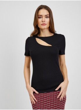 Černé dámské žebrované tričko průstřihem ORSAY dámské