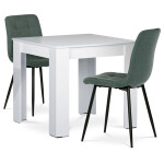 Jídelní set 1+2, stůl 80x80 cm, bílá MDF, židle zelená látka, černý lak