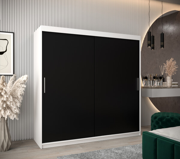 Šatní skříň Abi T0 s posuvnými dveřmi Barva korpusu: Bílá, Rozměry: 200 cm, Dveře: Černá
