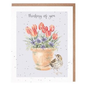 Přání Wrendale Designs The Meadow Pipit - Linduška a tulipány