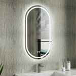 Erga Lyra, oválné LED zrcadlo 50x90cm, 3 barvy světla, přední a zadní osvětlení, vyhřívací podložka proti zapaření, ERG-V01-LYRA-5090-CL