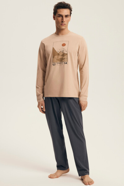 PÁNSKÉ PYŽAMO LURO 43474 AW25 BÉŽOVO-GRAFITOVÁ M