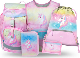 5 SET Airy Rainbow Unicorn: batoh, penál, sáček, zástěra, peněženka