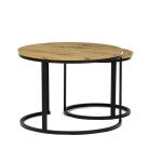 Stůl konferenční, set 2 ks, MDF deska, dekor divoký dub, kovová podnož, černý lak