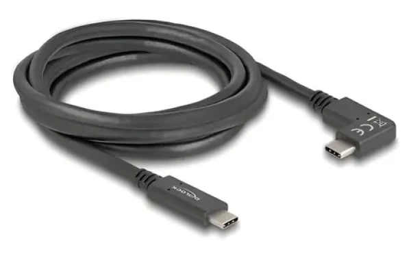 Delock USB-C 5 Gbps 2 m / USB kabel / USB-C - USB-C / PD 60 W / DP Alt Mode 4K60Hz / 1x rovný, 1x zahnutý konektor (80038)