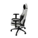 Herní křeslo, stříbrná látka, houpací mechanismus, polohování opěradla 90°-180°, 3D područky, polštáře z paměťové pěny,