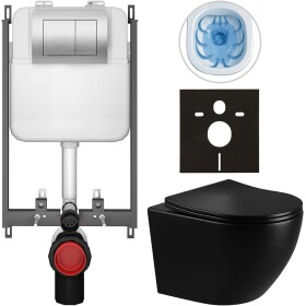 CERANO - Kompletní WC set Basic/Cesso - černá lesklá - WC tlačítko Maxio/Stříbrná - pro zazdění - 49x36 CER-8050BD86311