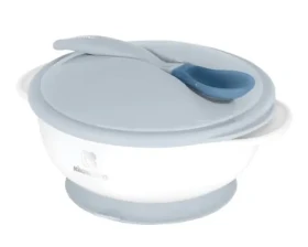 KikkaBoo Miska s přísavkou, víčkem a lžičkou s tepelným senzorem Blue / Vhodné pro děti od 4 měsíců (31302040126KB)
