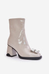 Lakované Dámské Boty Na Podpatku S Dekorací MR880-019 Světle Šedé D&A 36