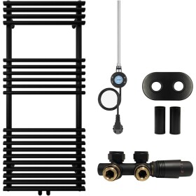 CERANO Koupelnový radiátorový set Luigi - kombinované výtápění, wifi tyč - středové připojení 50 mm - 300W - černá matná - 1200x500 mm