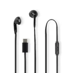 Nedis Kabelová Sluchátka černá / USB-C / Délka kabelu: 1.20 m / Vestavěný mikrofon / Ovládání Hlasitosti (HPWD4024BK)