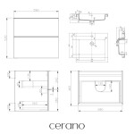 CERANO - Koupelnová skříňka Velora - černá matná, úchytka chrom + umyvadlo z lit. mramoru Ovo - černá matná - 60,5x58x46,5 CER-979960