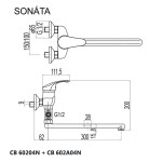 Mereo Nástěnná baterie do byt. jádra, Sonáta, 150 mm, s plochým ramínkem 300 mm, bez příslušentví, chrom CB60204N