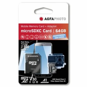 AgfaPhoto MicroSDXC Professional 64GB + Adaptér / R:100 MB/s / W:50 MB/s / Class V30 (10616)