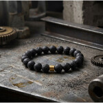 Pánský náramek Fernando Gold - 8 mm lávový kámen, Černá 19 cm