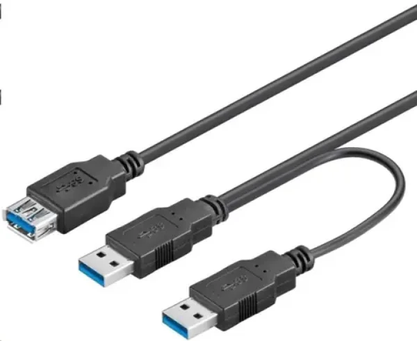 PremiumCord USB 3.0 napájecí Y kabel A/M+A/M - A/F / Kabel / 30 cm / černý (ku3y02)