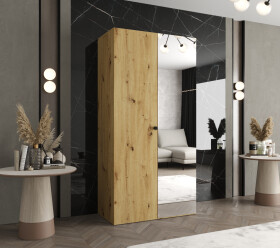 Šatní skříň Abi Parma 2 Rozměry: 100 cm, Pásky / úchyty: Černá, Barva korpusu + barva dveří: Dub artisan + Dub artisan