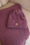 Dámský komplet s čepicí a šálou z měkké pleteniny tmavě růžový UNI