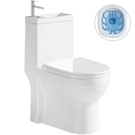 CERANO WC set kombi s umývátkem Hygisink, Rimless + UF sedátko - spodní/zadní odpad - bílá lesklá + baterie Bina nízká - chrom - 71,5x36 cm