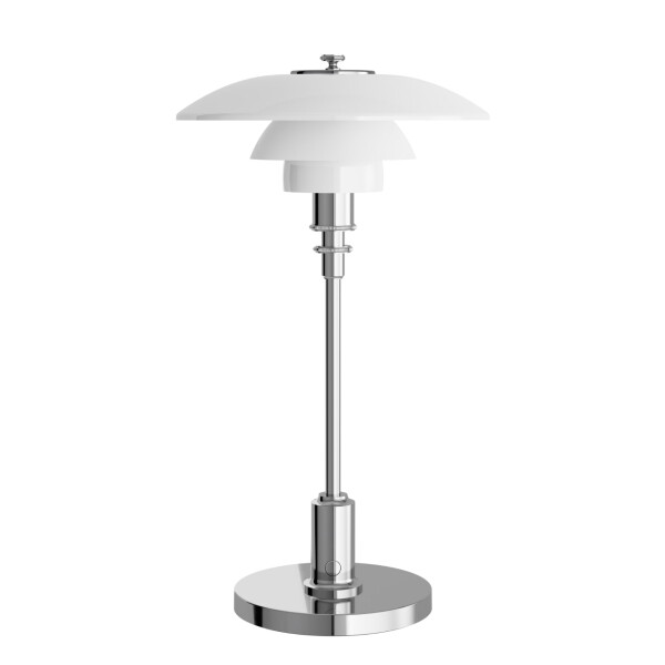 Louis Poulsen Přenosná lampa PH 2/1 Portable Chrome, stříbrná barva, sklo, kov