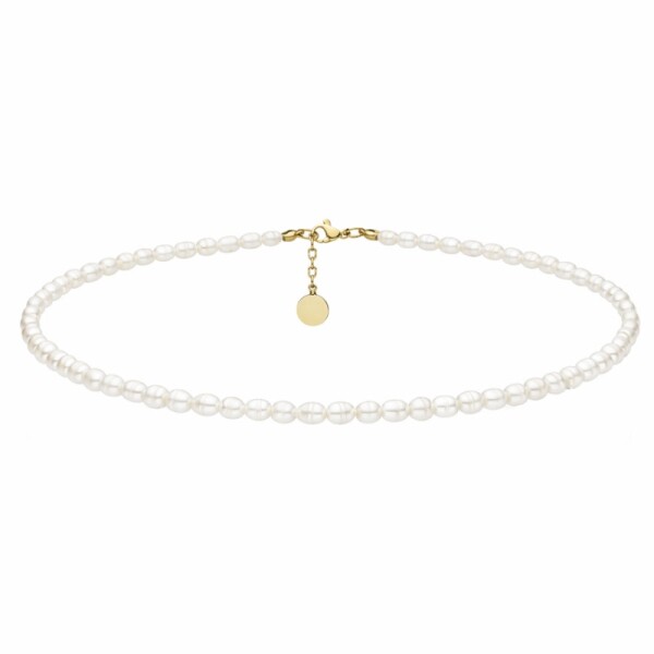 Perlový choker náhrdelník Emilie Gold - chirurgická ocel, sladkovodní perla, Zlatá 45 cm + 3 cm (prodloužení)