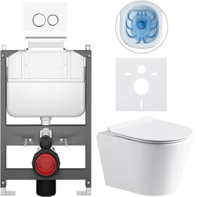 CERANO - Kompletní WC set Basic/Carlito - bílá lesklá - WC tlačítko Dualo/Bílá - ovládání shora - předstěnová instalace - 48,5x36,5 CER-8050BD86015
