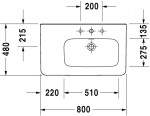 DURAVIT - DuraStyle Umyvadlo 80x48 cm, s přepadem, s otvorem pro baterii, bílá 2326800000