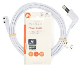 Nedis Napájecí kabel Euro-IEC C7 úhlový 2m bílá / Napájecí kabel / 230V / plochý (CEGL11055WT20)