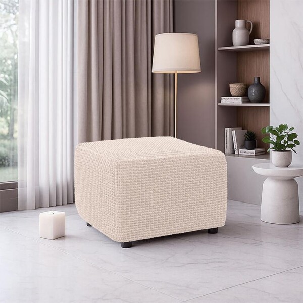 Super strečové potahy RUBINIA smetanová taburet (40 - 60 cm)