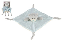 Medvěd usínáček chrastítko plyš 25x25cm modrý na kartě v sáčku 0+