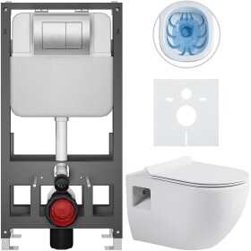 CERANO - Kompletní WC set Basic/Dure - bílá lesklá - WC tlačítko Maxio/Stříbrná - volně stojící - předstěnová instalace - 51x35 CER-8050BD85914