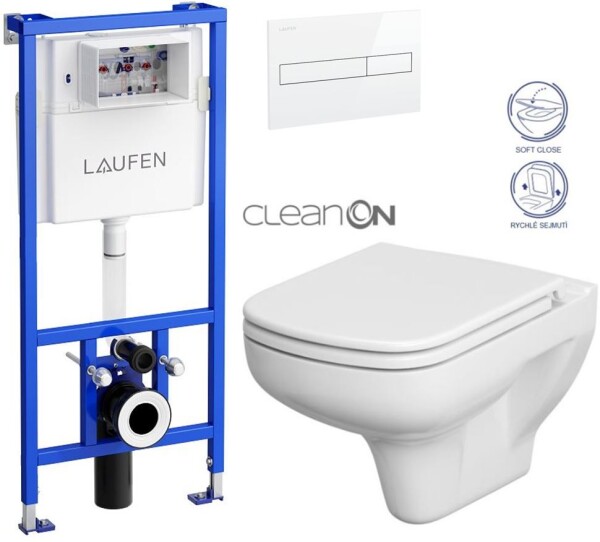 LAUFEN Rámový podomítkový modul CW1 SET s bílým tlačítkem + WC CERSANIT CLEANON COLOUR + SEDÁTKO H8946600000001BI CN1