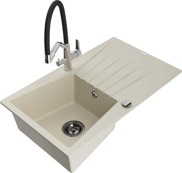 MEXEN/S - Cesar granitový dřez s odkapávačem včetně baterie Duo, béžová 6514-69-671701-07-B