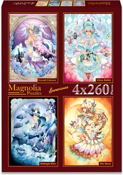 MAGNOLIA Puzzle Křišťálový jednorožec, Bílý králík, Půlnoční modř a Měsíc