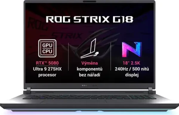 ASUS ROG Strix G18 černá / 18" WQXGA / Intel Core Ultra 9 275HX 2.7GHz / 32GB / 1TB SSD / RTX 5080 / Bez OS (G815LW-NEBULA046)