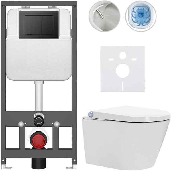 CERANO - Závěsné WC s bidetem Basic/Cronus Standard - bílá lesklá - WC tlačítko Maxio/Černá - závěsné - předstěnová instalace - 59,3x38,4 CER-8050BD86443