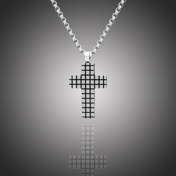 Pánský náhrdelník Tomiaso chirurgická ocel - kříž, Stříbrná 55 cm