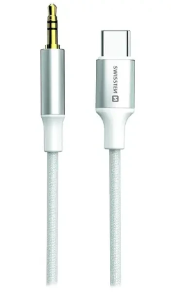 SWISSTEN TEXTILE Audio adaptér USB-C (M) - 3.5mm Jack 1.5m bílá (73502310)